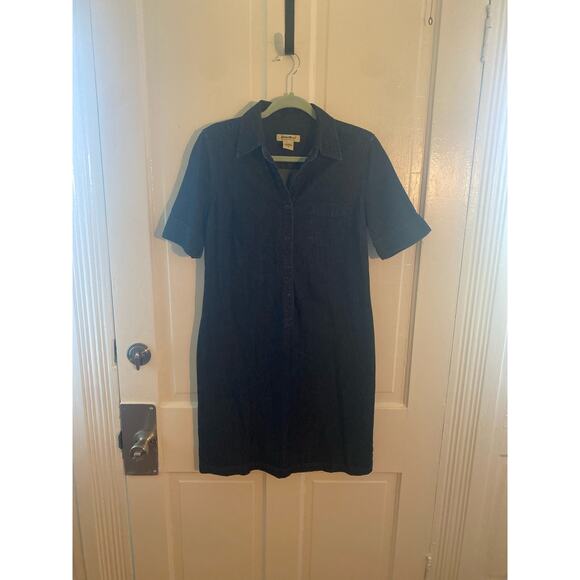 Women’s Eddie Bauer Size Medium Dark Blue Collared Half Button Front Pocket - Picture 3 of 8